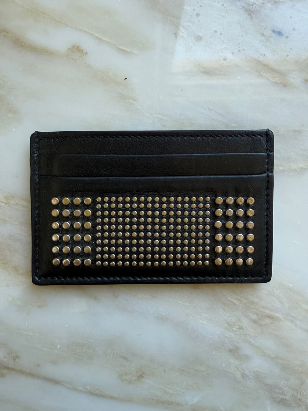 Alexander McQueen Black Leather Card & Key Holder with Silver Studs